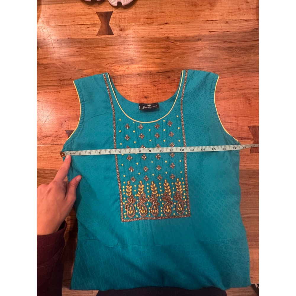 Rich Lady Anarkali Maxi Dress Turquoise Beaded Gown Large - Picture 5 of 8